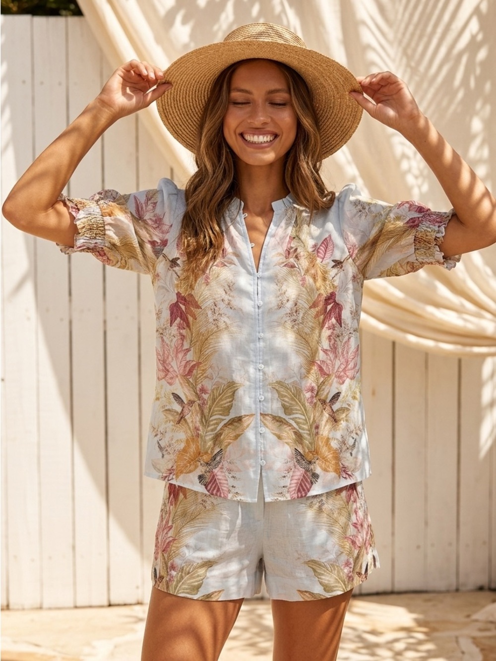 cupcakes & cashmere Light Blue Tropical Button-Front Shirt